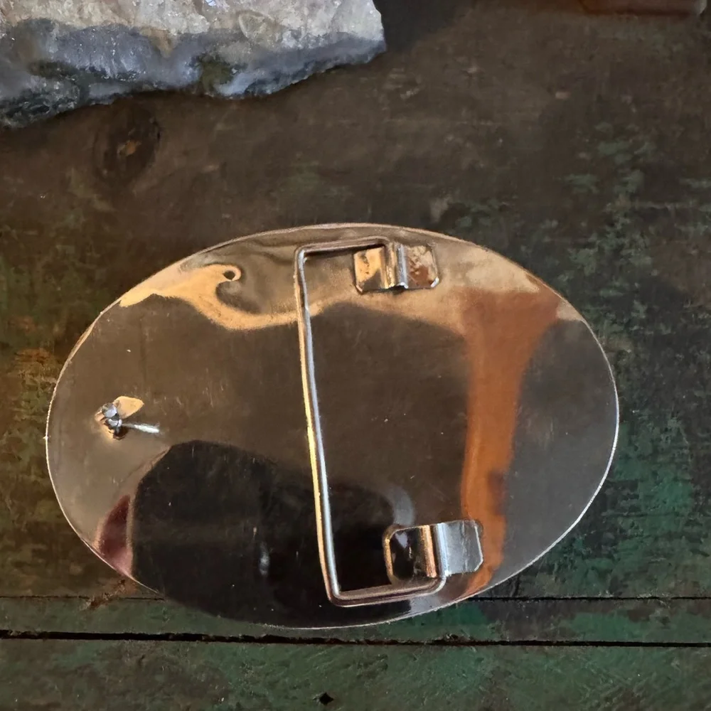 Vintage Elk Engraved Belt Buckle | Mother of Pearl Shell | Western Lodge - Picture 4 of 9